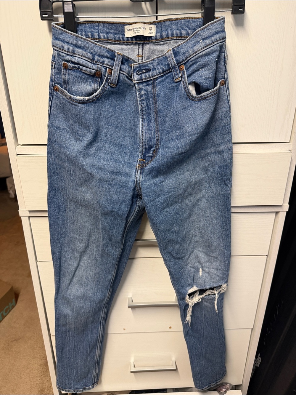 Abercrombie & Fitch Medium Blue Slim Straight Jeans with Knee Rip